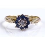 An 18ct gold sapphire and diamond cluster flowerhe
