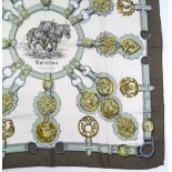 Hermes Paris, Vintage silk scarf in green, gold an