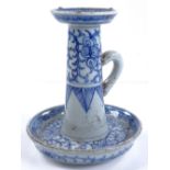 A Chinese blue and white porcelain chamber stick,