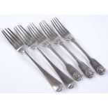 3 silver fiddle, reed and shell pattern forks, and