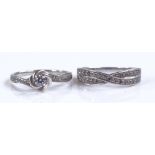 A 9ct white gold engagement and wedding band set,