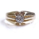 A 9ct gold solitaire diamond gypsy ring, old-cut d