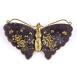 A Japanese Komai silver and gold inlaid butterfly