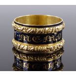 An 18ct gold black enamel memorial mourning ring,