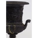 A bronze campana-form urn, 1 handle detached, heig