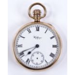 A 9ct gold open face top-wind Waltham pocket watch