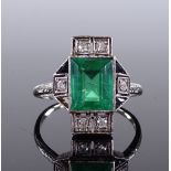 An Art Deco 18ct white gold emerald diamond and on