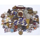 A group of badges, medallion, buckles, some milita