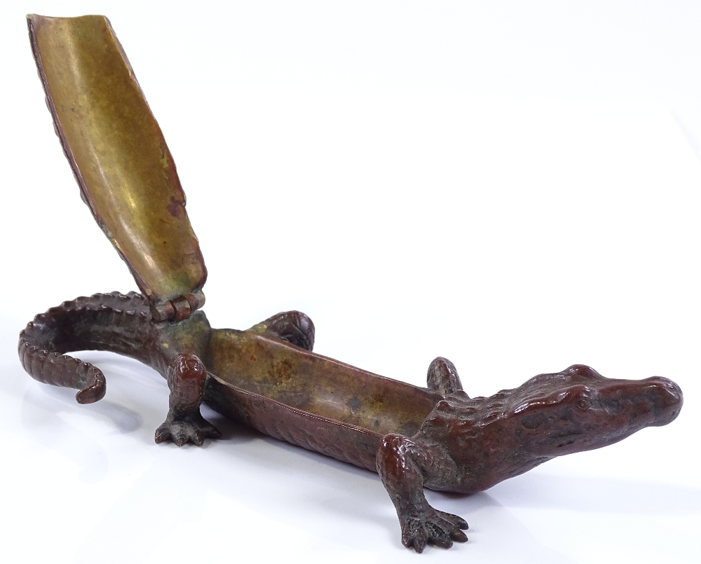 A Vienna patinated bronze crocodile with a hinged - Image 2 of 3