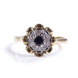 An 18ct gold sapphire and diamond cluster ring, se