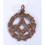 A 9ct gold Masonic pendant jewel, height excluding