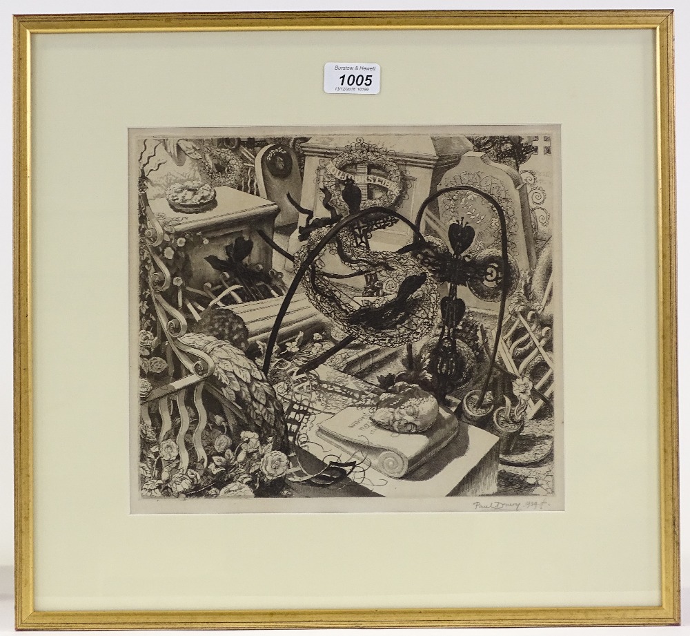 Paul Drury (1903-1987), etching, memento mori, - Image 2 of 4