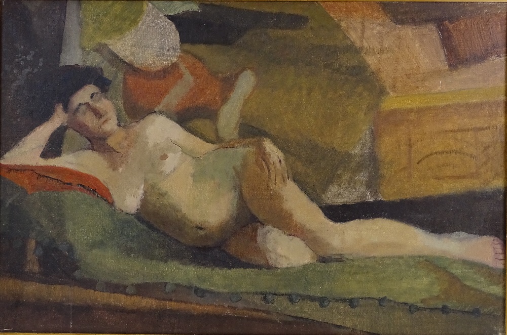 An early 20th century oil on canvas, reclining fem