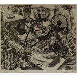 Paul Drury (1903-1987), etching, memento mori,