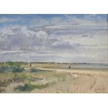 Karl Terry, oil on board, winter beach Camber, sig