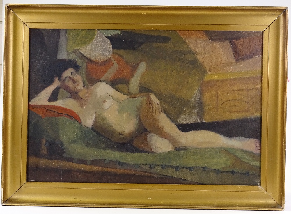 An early 20th century oil on canvas, reclining fem - Image 2 of 4