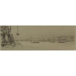 William Walcot, etching, Thames scene, signed in p
