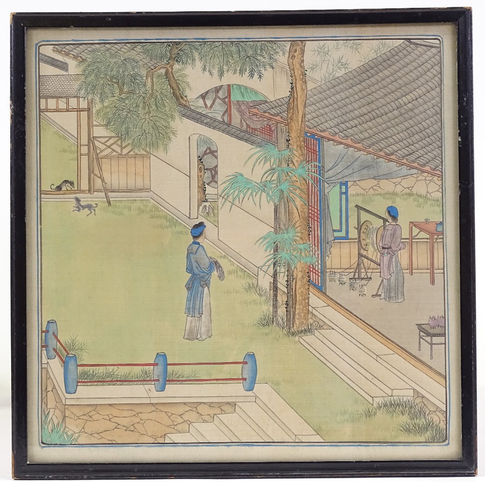 Japanese school, watercolour, figures in gardens, - Image 2 of 13