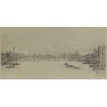 William Walcot, etching, Thames scene, signed in p