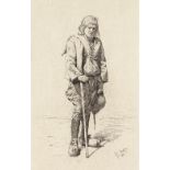 Mortimer Menpes, etching, a beggar, signed in the