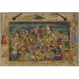 Indian watercolour with gilding, battle scene, 8"