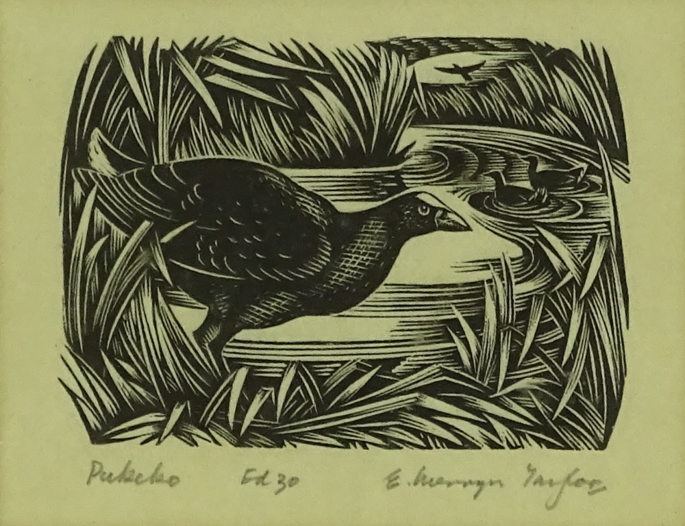 E Mervyn Taylor (1906-1964), woodblock print, Puke