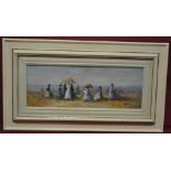 Oil on board, Victorian Ladies on the Beach, unsig