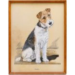 K C Brown (active 1937-62), 'Stinker', portrait of a wire haired fox terrier, watercolour,