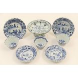 Small assortment of Chinese blue and white ware including two tea bowls with saucers,
