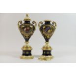 Pair of Coalport fruit decorated pedestal vases, by F H Chivers, circa 1920-26, shape no.