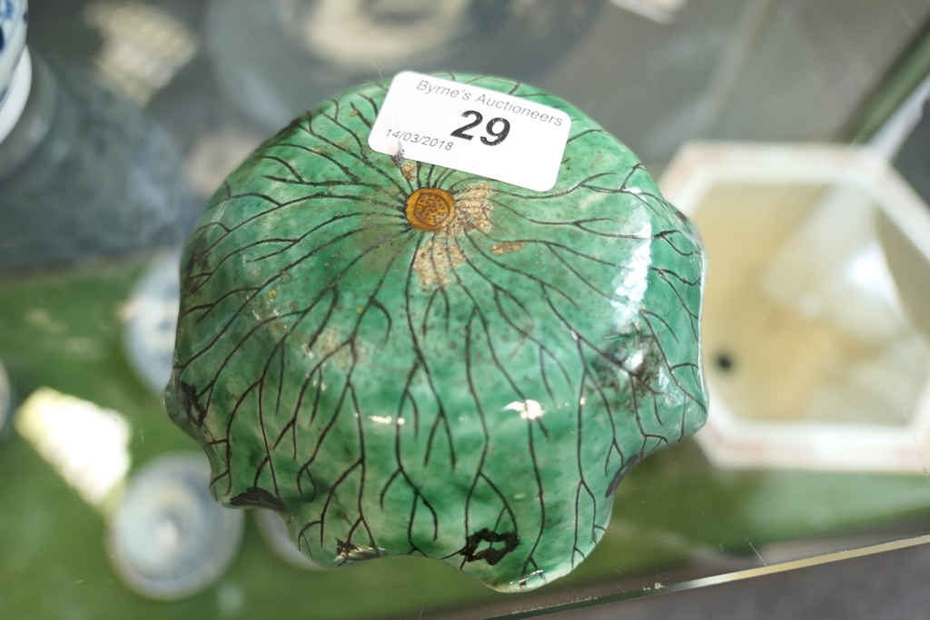 Chinese famille verte water lily dish, 18th or 19th Century, centred with a lily and a crustacean, - Image 2 of 7