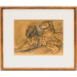 Elsie Henderson (1880-1967), 'Two Leopards', pencil and black pastel over watercolour wash,