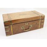 Victorian mahogany and brass campaign writing box, circa 1840, having brass straps,