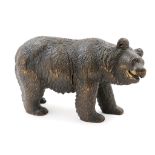 Black Forest carved limewood bear, original glass eyes, height 21.