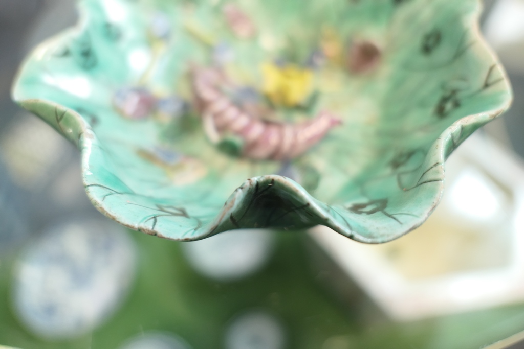 Chinese famille verte water lily dish, 18th or 19th Century, centred with a lily and a crustacean, - Image 7 of 7