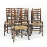 Harlequin set of seven North West spindle back ash and fruitwood dining chairs,