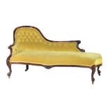 Victorian rosewood and upholstered chaise longue, circa 1860,