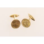 Pair of Mexican 1945 2 1/2 Peso gold coin cufflinks, mounted in 18ct gold mounts,
