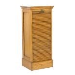 George V oak tambour fronted filing cabinet, traditional pillar form,