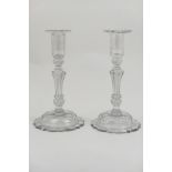 Pair of George III glass candlesticks, circa 1800-20, having removable nozzles,
