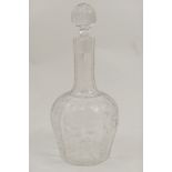 Rock crystal decanter attributed to Webb, mallet form engraved throughout with blossoming branches,