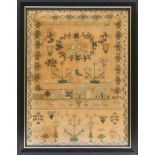 George III silk needlework sampler by Elizabeth Griffiths, Aged 10, dated 1801,