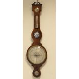 Early Victorian mahogany wheel barometer, 25cm silvered main dial, with silvered humidity dial,