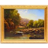 Francis Muschamp (active 1865-1881), 'The old wooden bridge', oil on canvas, signed,