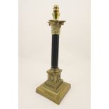 Brass and ebonised wooden Corinthian column table lamp base,