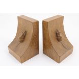 Pair of Mouseman carved oak book ends,