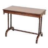 Victorian mahogany window table, rectangular top with a moulded edge and a shaped lappet frieze,