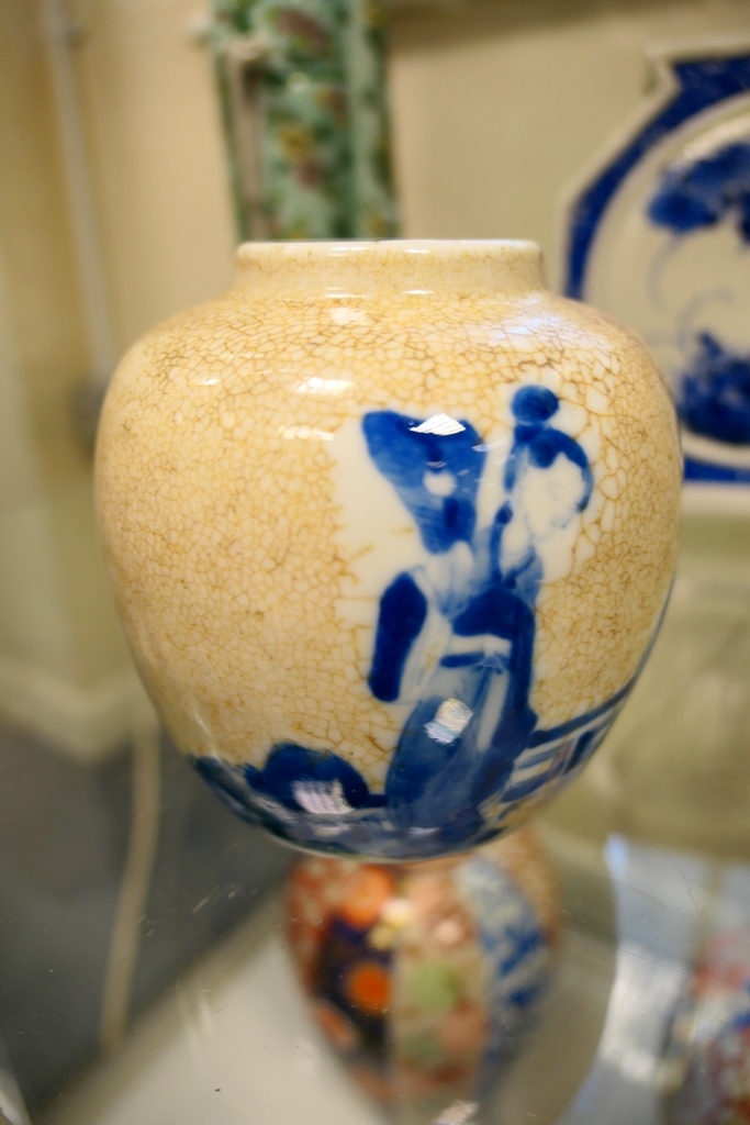 Chinese blue and white crackle glazed ginger jar, late 19th Century, decorated with a figure, - Image 2 of 5