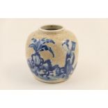 Chinese blue and white crackle glazed ginger jar, late 19th Century, decorated with a figure,