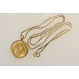 George V sovereign pendant necklace, the coin of 1912,
